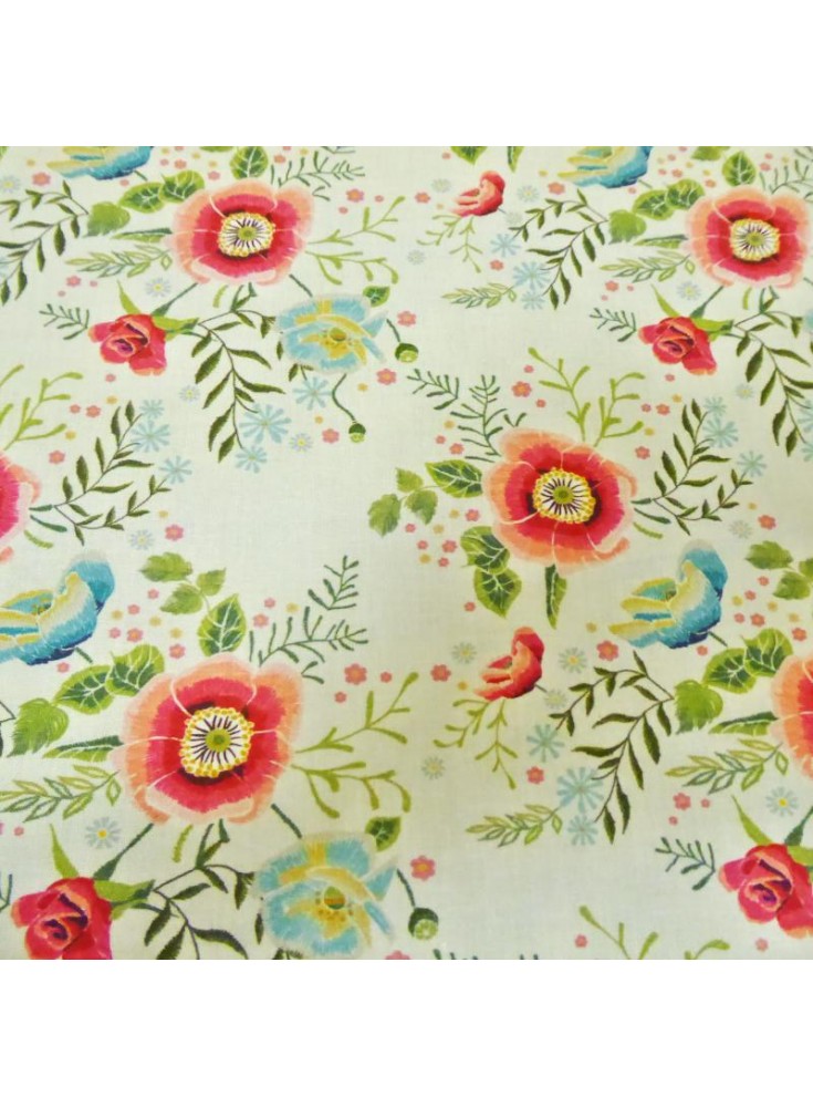 Percale Harriet fleur fond écru