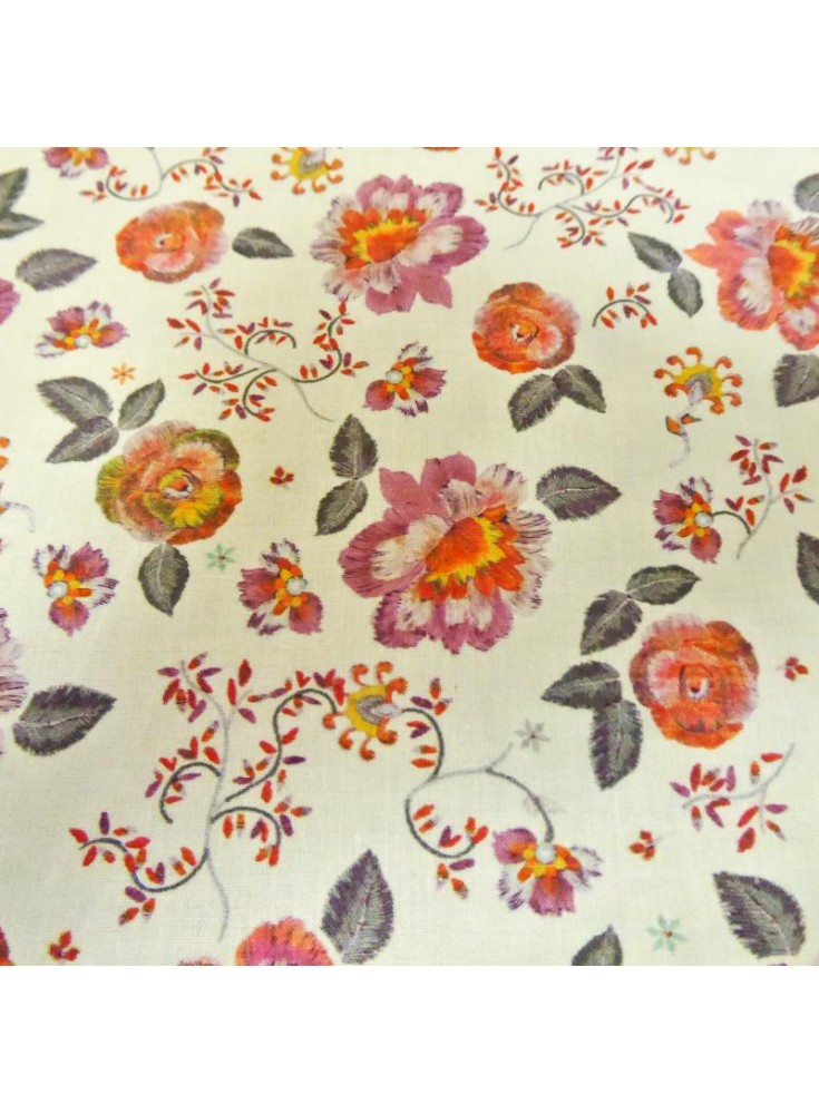 Percale Irène fleur fond écru
