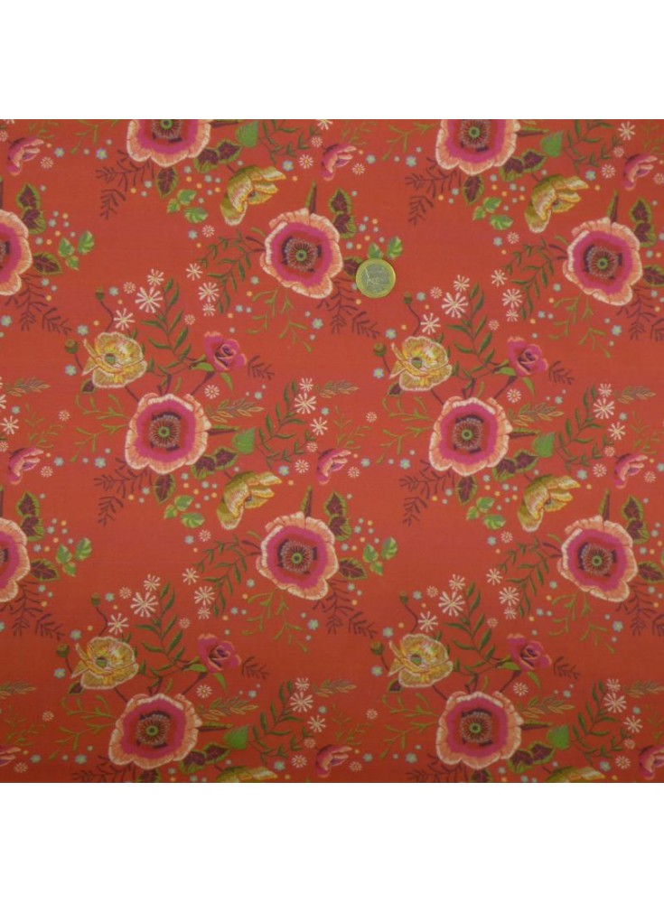 Percale Harriet fleur fond corail