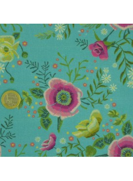 Percale Harriet fleur fond turquoise