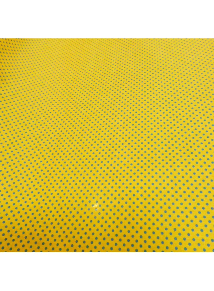 Coton alby pois bleu fd jaune