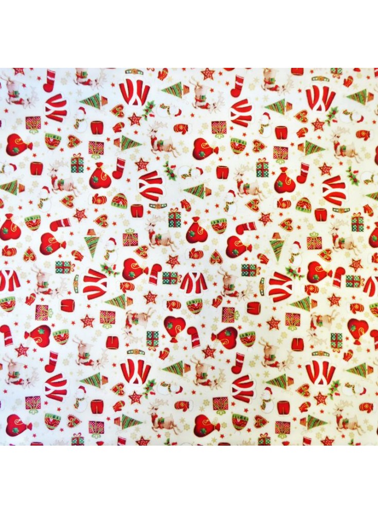 Coton de noël cadeau écru / or/ rouge