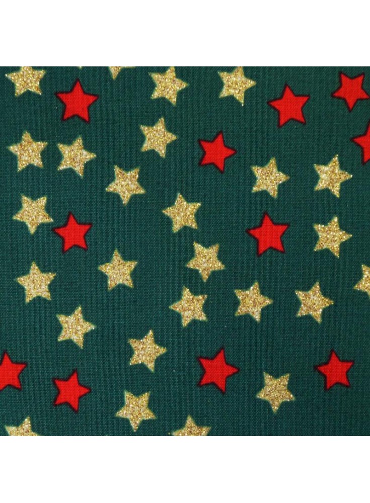 Coton de noël étoile paillette or/rouge fd vert