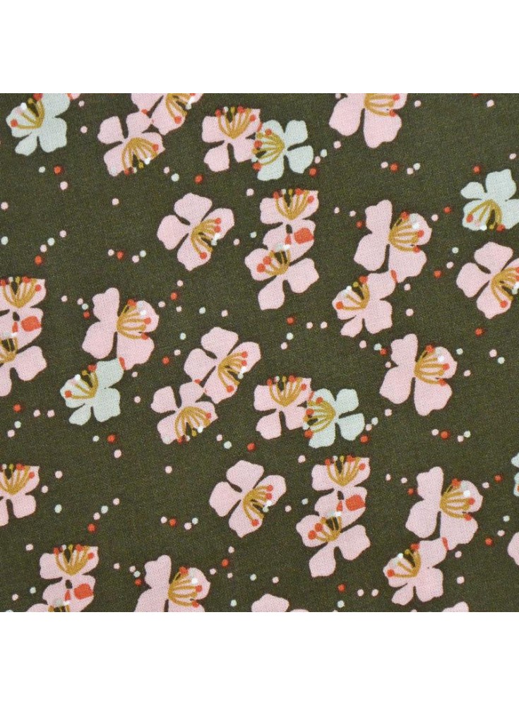 Viscose fleuri Kaki/ rose