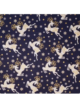Coton de Noël Renne blanc/or fd Bleu