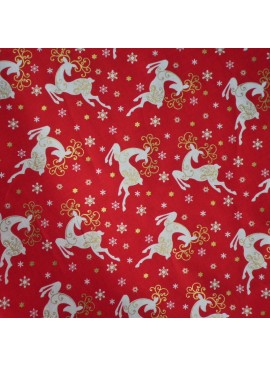 Coton de Noël Renne or fd rouge