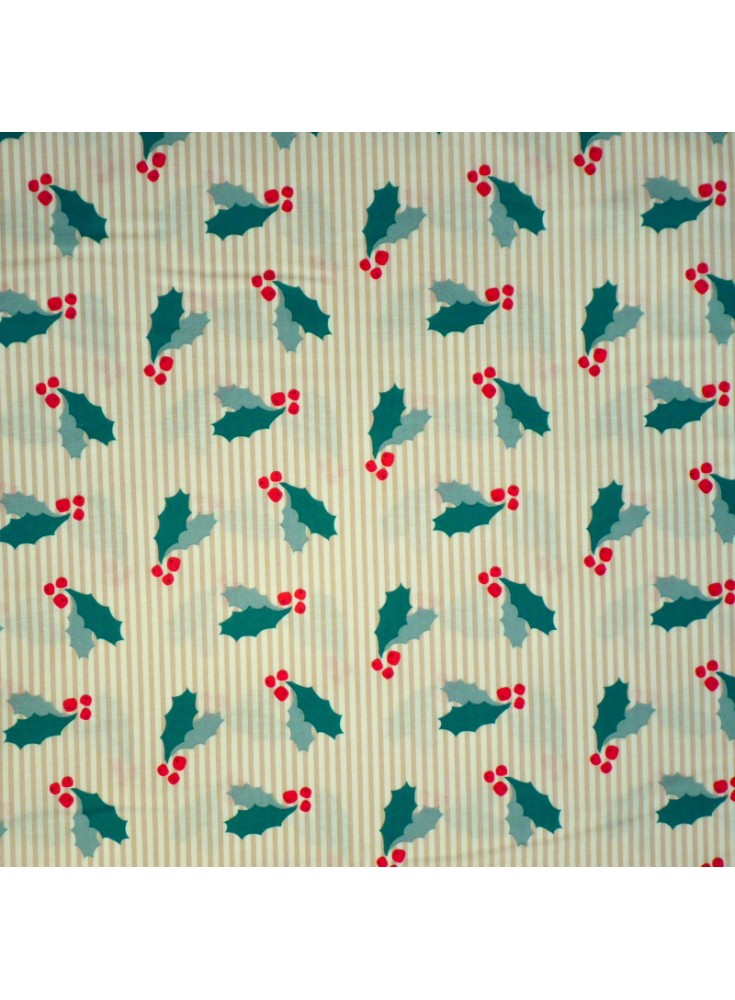 Coton de Noël Feuille de houx rayé écru / beige