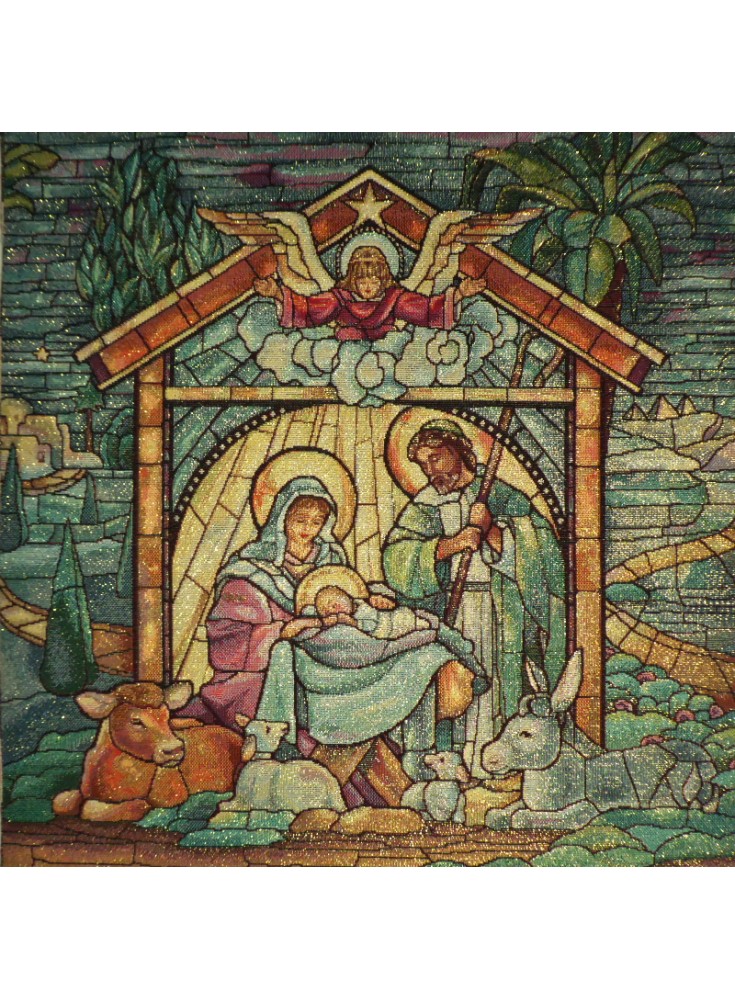 Carré Jacquard Or Jésus  et la crèche