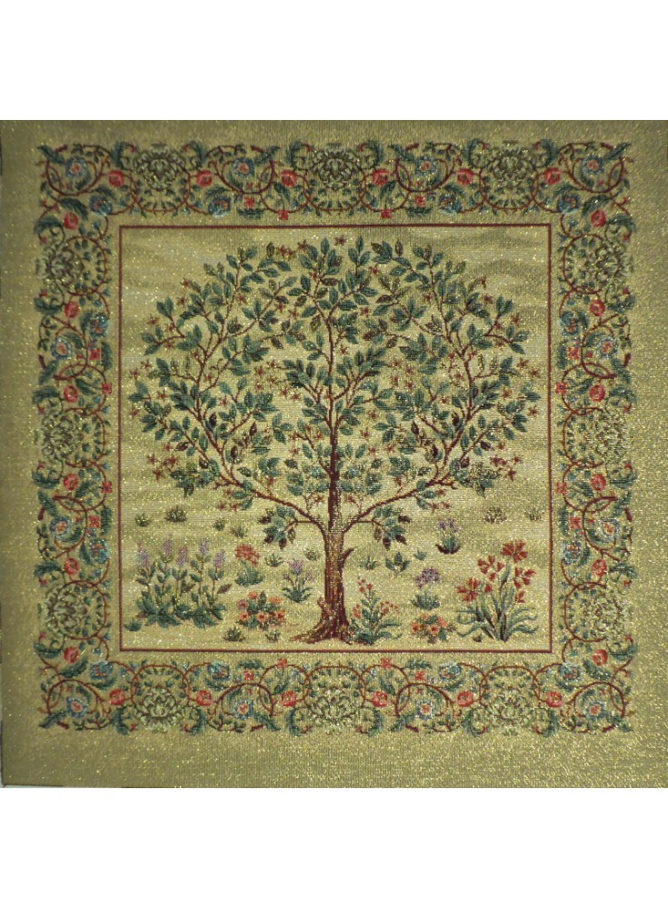 Carré Jacquard Or Arbre de vie Ecru/Vert
