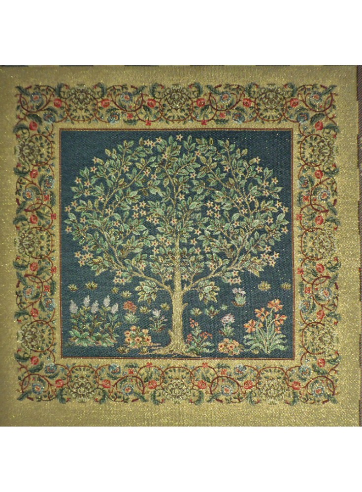 Carré Jacquard Or Arbre de vie Bleu