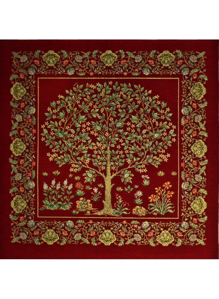 Carré Jacquard Or Arbre de vie Bordeaux